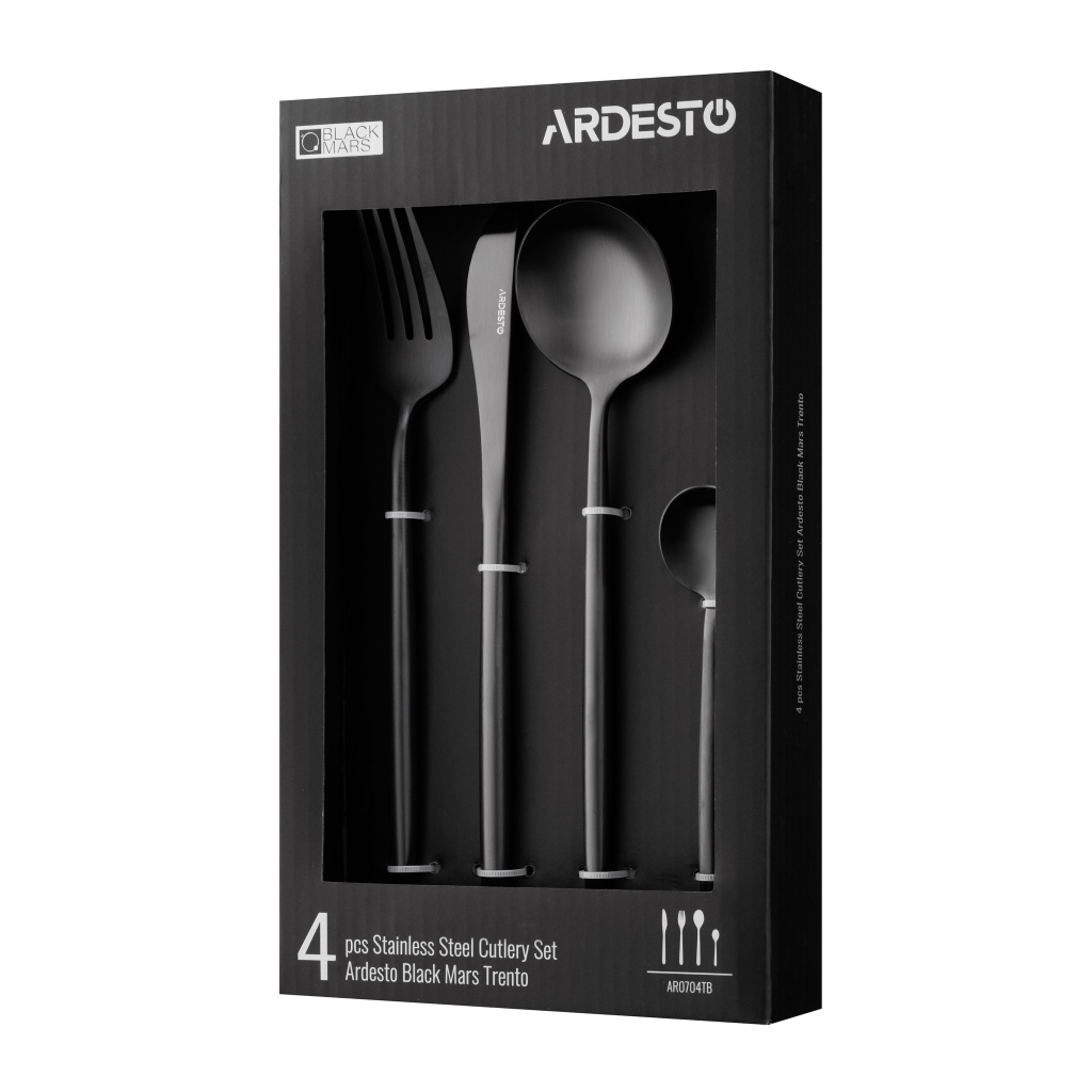 Набір столових приборів Ardesto Black Mars Trento, 4 прибори, нержавіюча сталь, чорний (AR0704TB) - изображение 6