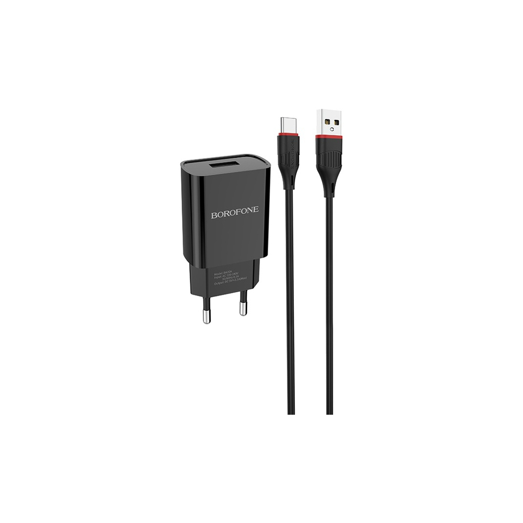 Зарядний пристрій BOROFONE BA20A Sharp charger set(Type-C) Black (BA20ACB) - зображення 1