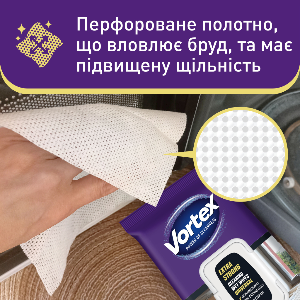 Серветки для прибирання Vortex Extra Strong Вологі Універсальні З клапаном 36 шт. (4823071662757) - picture 3