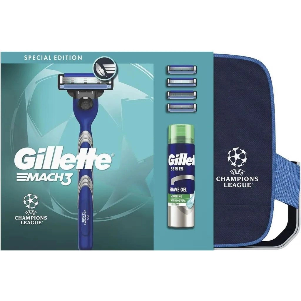 Набір косметики Gillette UEFA Champions League Special Edition Станок Mach3 + Гель для гоління Series + Косметичка (8006530032575) - зображення 1