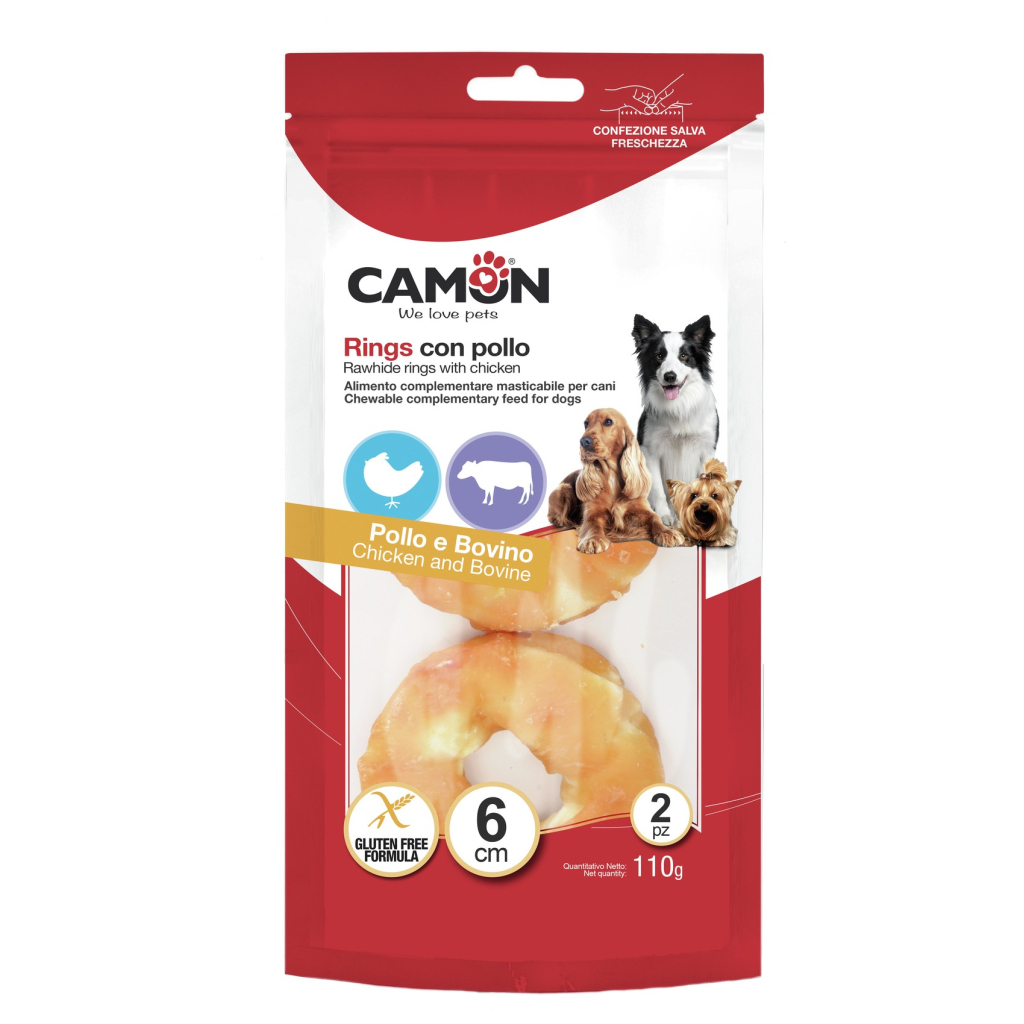 Ласощі для собак Camon Кільця з яловичої шкіри З куркою 6 шт 110 г (AB266) - зображення 1