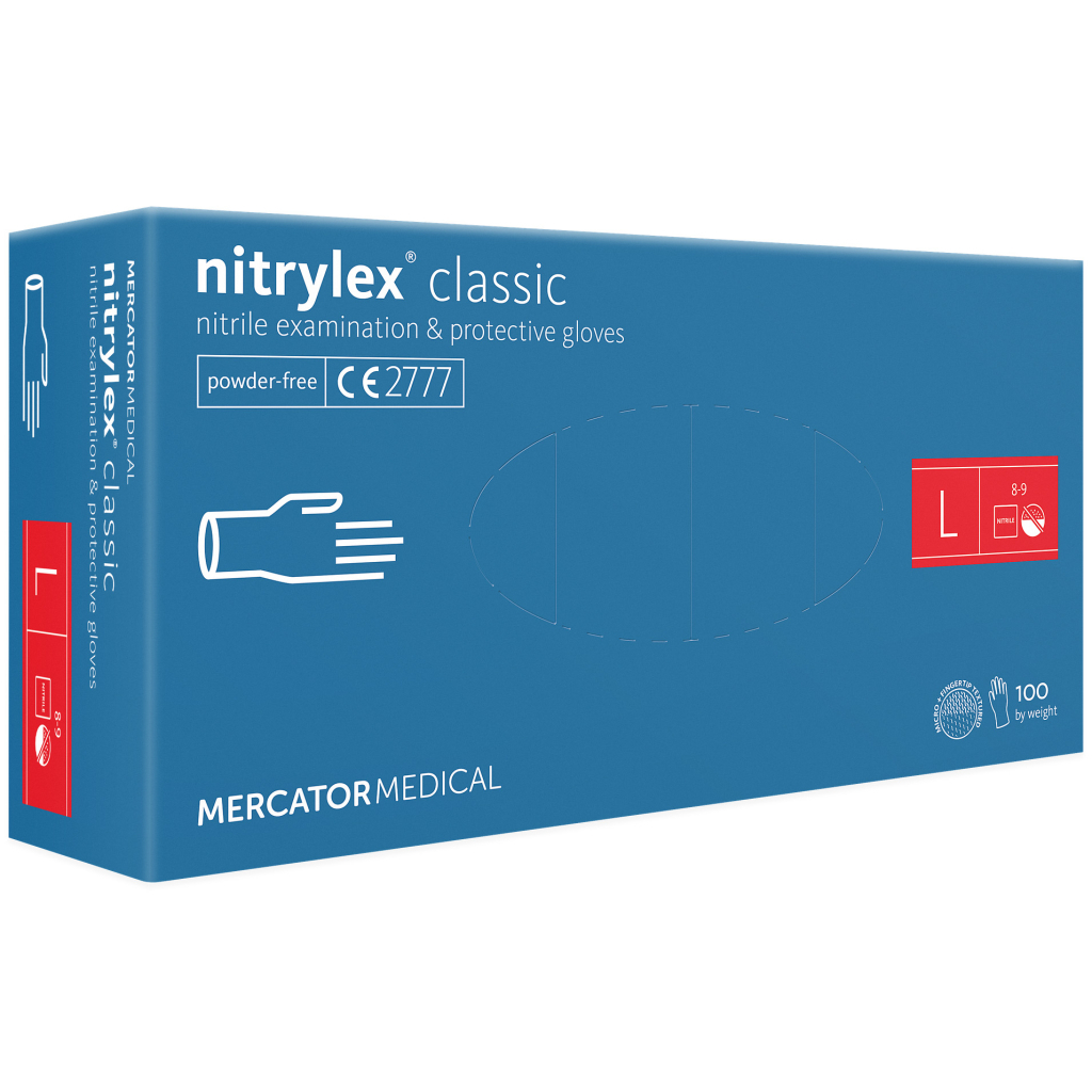 Медичні рукавички Mercator Medical Nitrylex Classic Нітрилові Неопудрені діагностичні Розмір L Сині 100 шт. (3.1011) (5906615004929) - изображение 1