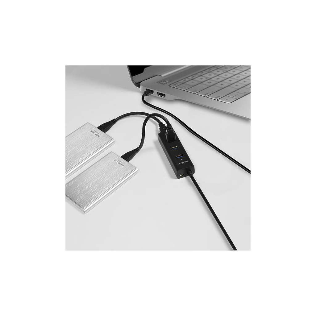 Концентратор AXAGON USB 3.1 to 4xUSB 3.0 1.2m + power adapter + cable USB to Micro 5P black (HUE-S2BP) - зображення 5