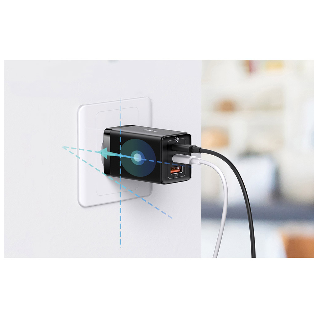 Зарядний пристрій Baseus 2xUSB-C 65W + 1xUSB GaN + cable USB-C to USB-C 100W 1.0m black (CCGP120201) - изображение 10