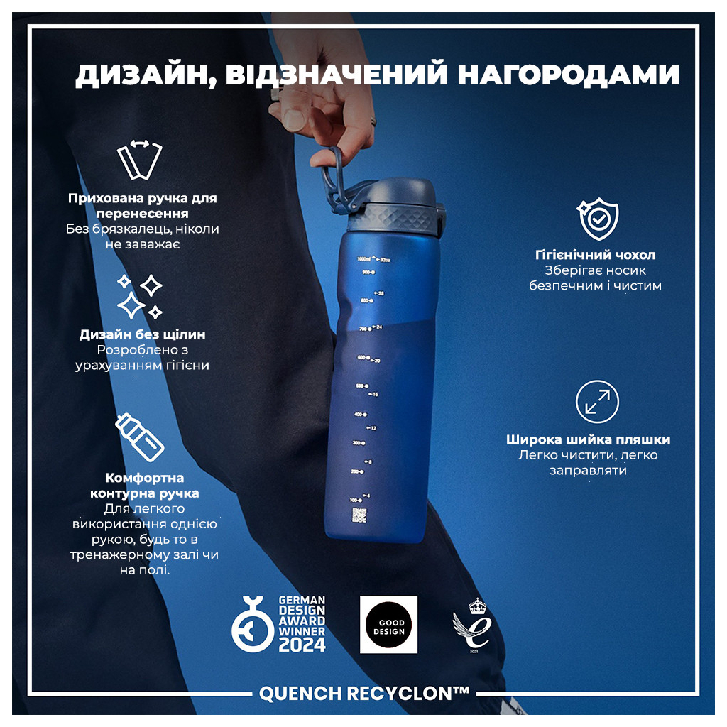 Пляшка для води ION8 OneTouch 1000 мл BPA Free, Navy (I8RF1000NAV) - зображення 4