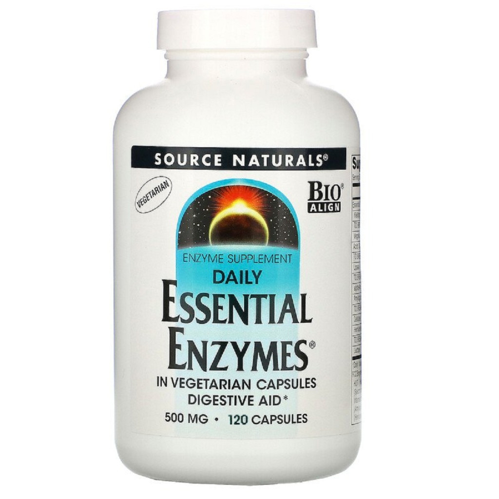 Пробіотики Source Naturals Ефірні Ензими, 500 мг, Daily Essential Enzymes, 120 вегетаріанських до (SN1302) - зображення 1