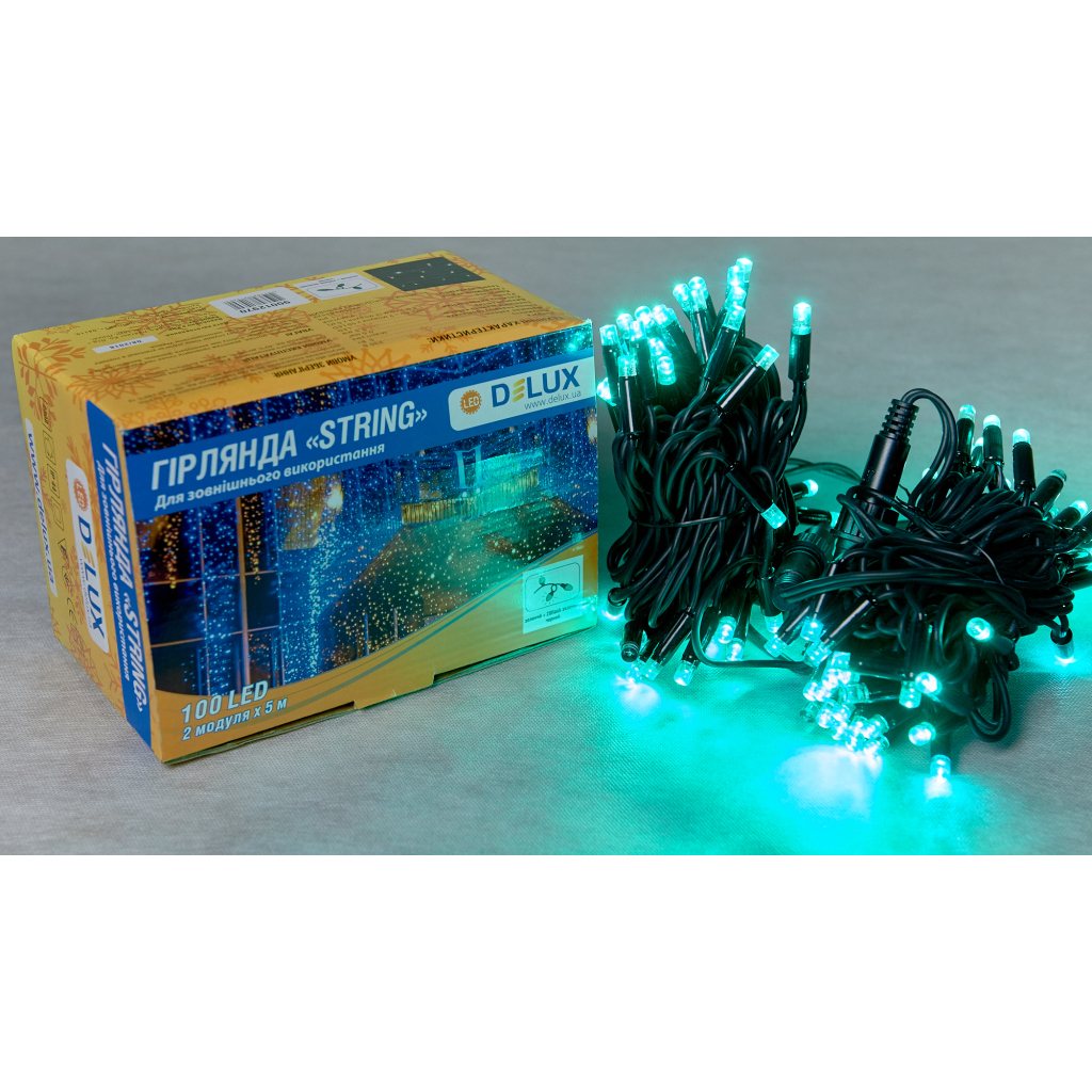 Гірлянда Delux String 100LED IP44 EN 10 м Зелений/чорний (90016599) - зображення 1