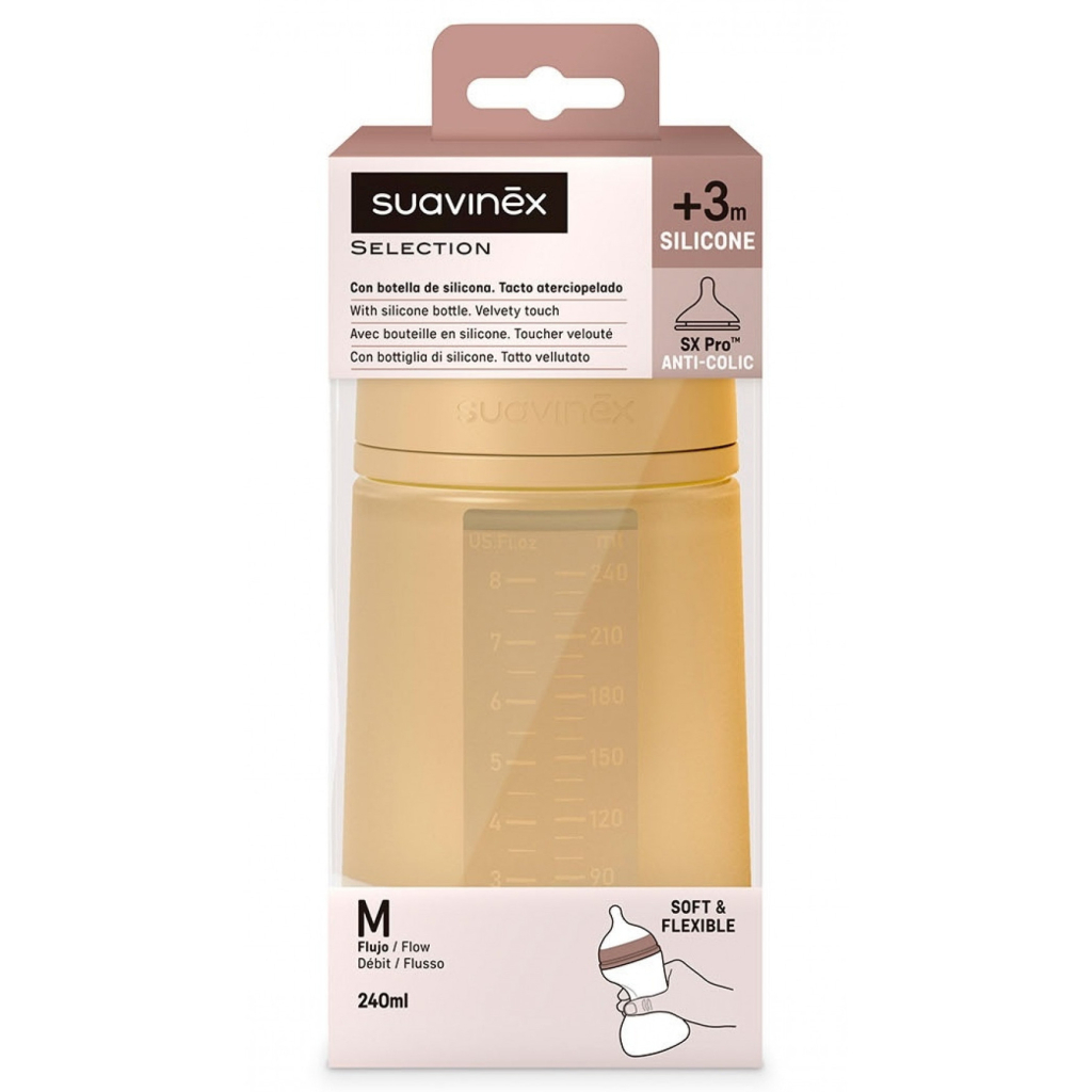 Пляшечка для годування Suavinex Colour Essence силіконова, повільний потік,240 мл, мустард (308069) - зображення 3