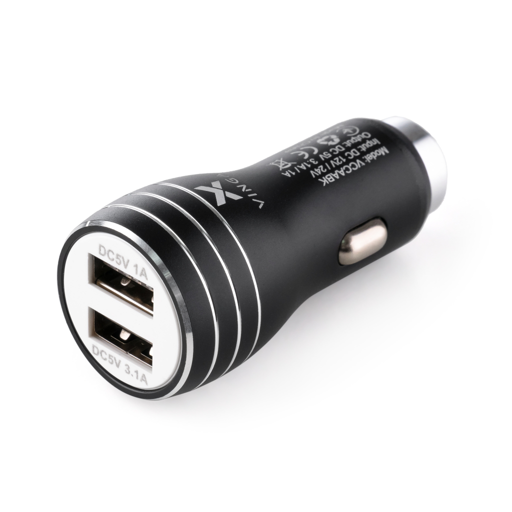 Зарядний пристрій Vinga Dual USB Car Charger aluminium 15.5W Max (VCCAABK) - зображення 1