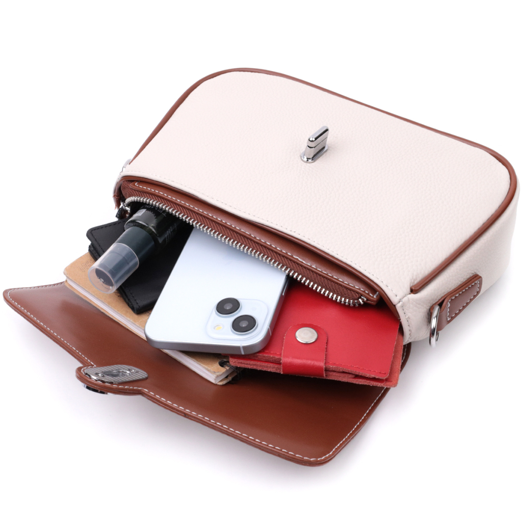 Сумка Vintage Жіноча з фактурним клапаном з натуральної шкіри Біла (22623) - зображення 10