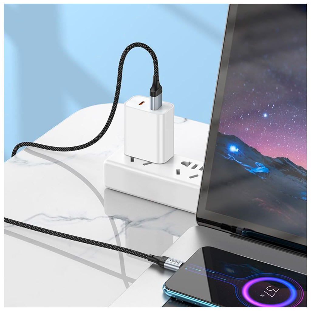 Дата кабель USB 2.0 AM to Micro 5P 1.0m 2.4A nylon X102 black HOCO (6942007608763) - зображення 7