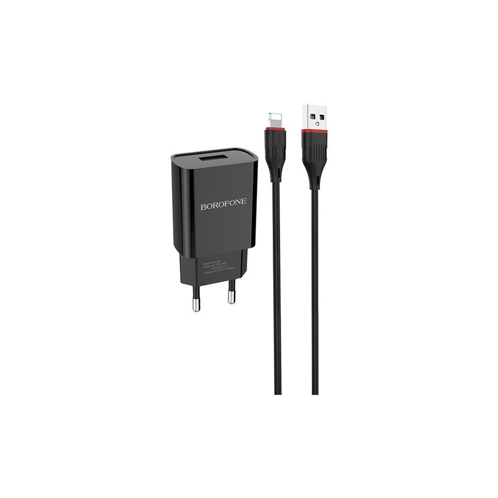 Зарядний пристрій BOROFONE BA20A Sharp charger set(Lightning) Black (BA20ALB) - зображення 1
