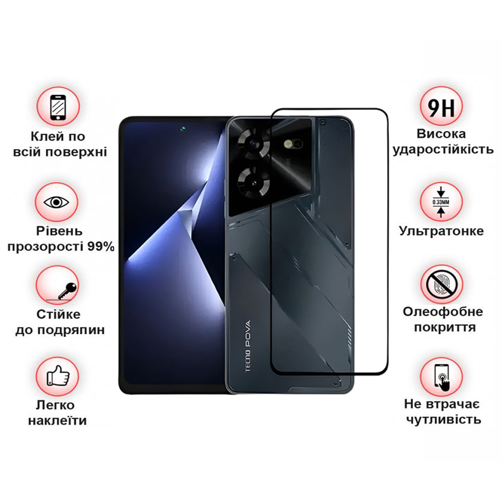 Скло захисне BeCover Tecno POVA 5 (LH7n) Black (710031) - зображення 3