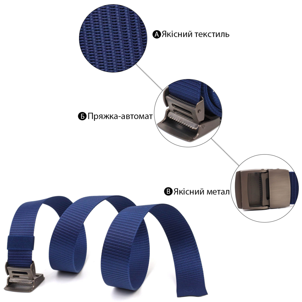 Ремінь Vintage З металевою пряжкою з текстилю Синій (20596) - зображення 4