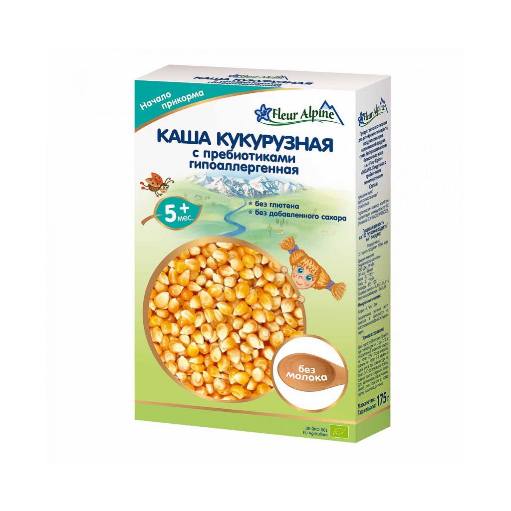 Дитяча каша Fleur Alpine безмолочна кукурудзяна з пребіотиками гіпоалергенна 175 г (4006303632074) - зображення 1