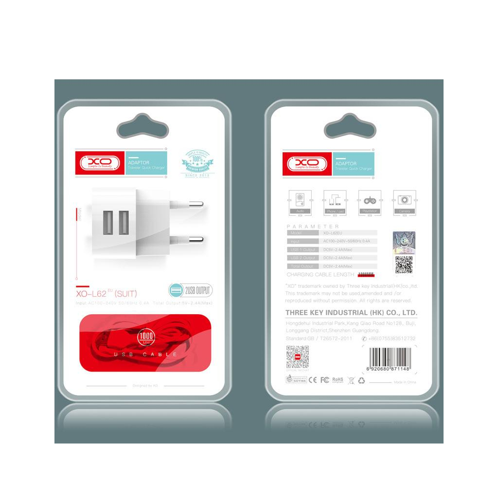 Зарядний пристрій XO 2xUSB 2.4A + cable USB to Micro 5P white (L62-M-WH) - зображення 4