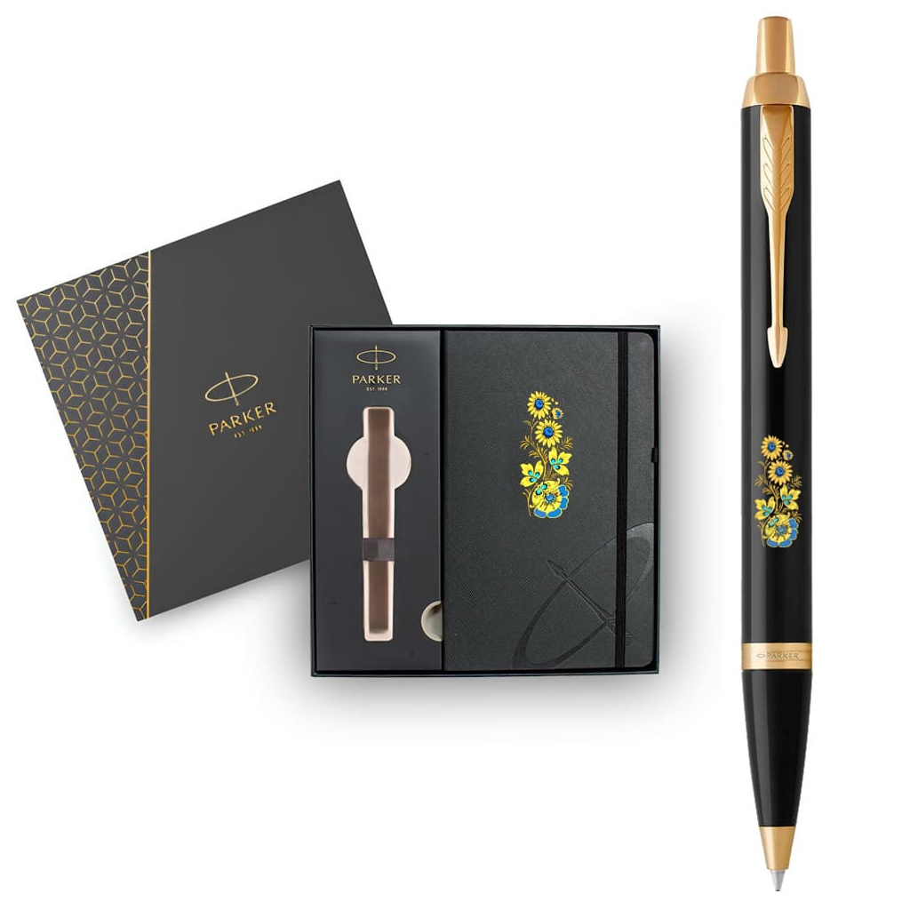 Ручка кулькова Parker IM 17 UKRAINE Black GT BP Квіти + блокнот Parker + подар.упак. GIFT24 (22032b24_T1050u) - изображение 3