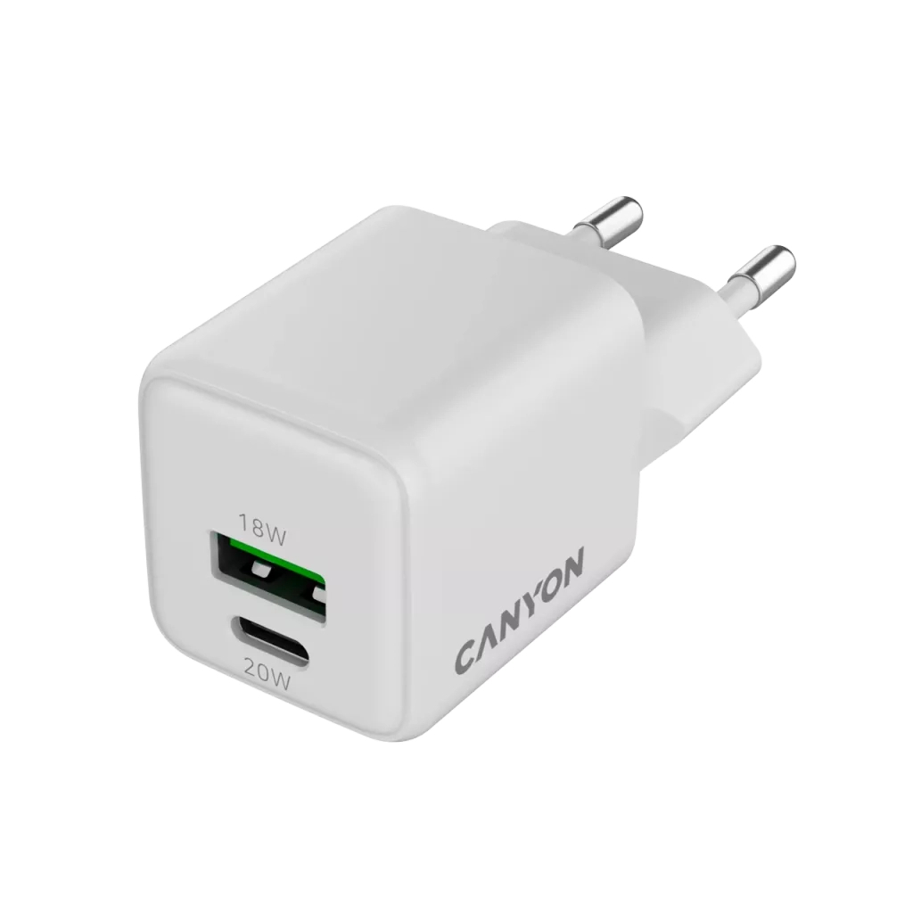 Зарядний пристрій Canyon CU20AC GaN 20W 1xPD 1xQC EU White (CNS-CUW20AC) - зображення 2