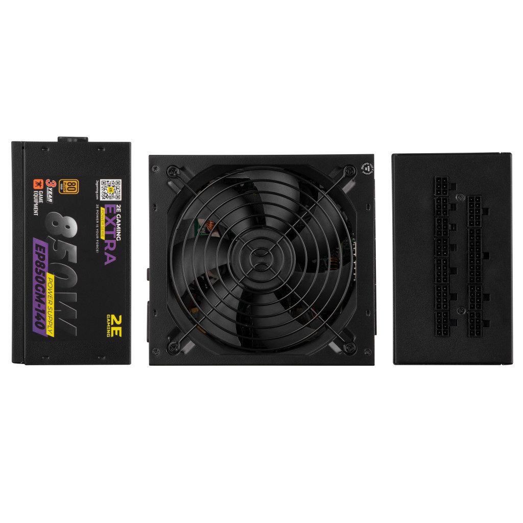 Блок живлення 2E GAMING EXTRA POWER (850W), >90, 80+ Gold, 140mm, 1xMB 24pin(20+4), 2xCPU 8pin(4+4), 4xMolex, 6x (2E-EP850GM-140) - зображення 2