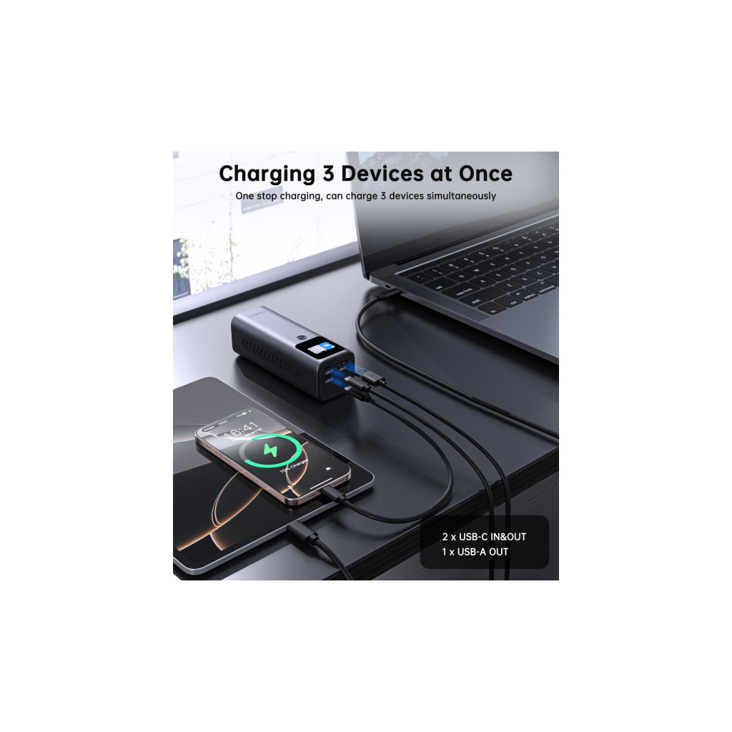 Батарея універсальна Choetech 27000mAh, PD/140W in/out, 2*USB-C/PD5.0, QC3.0/22W, TFT Display (B670-CCGY) - зображення 7