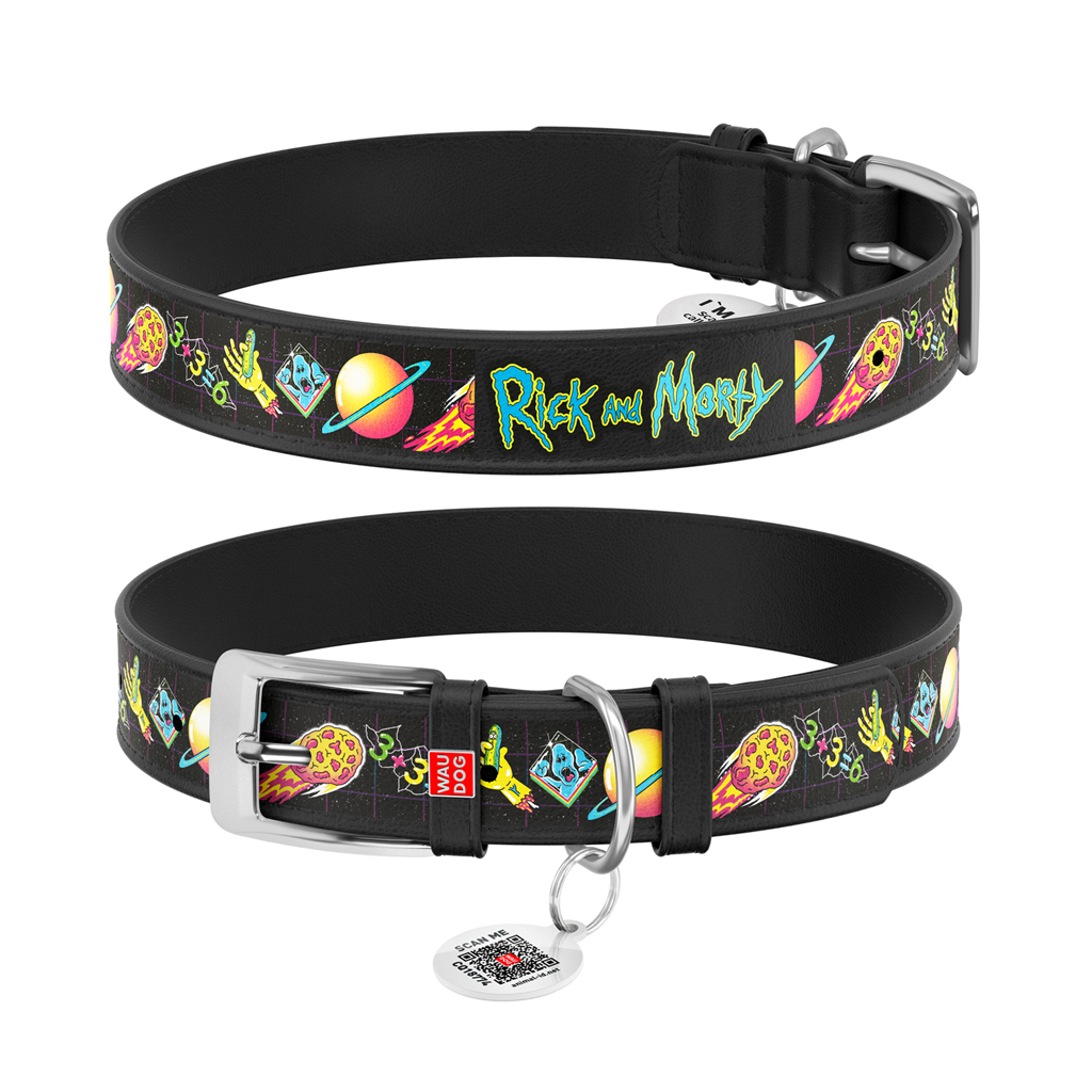 Нашийник для тварин WAUDOG Design з QR паспортом "Рік та Морті 3" Ш 35 мм Д 46-59 см чорний (3606-0282-01) - зображення 1