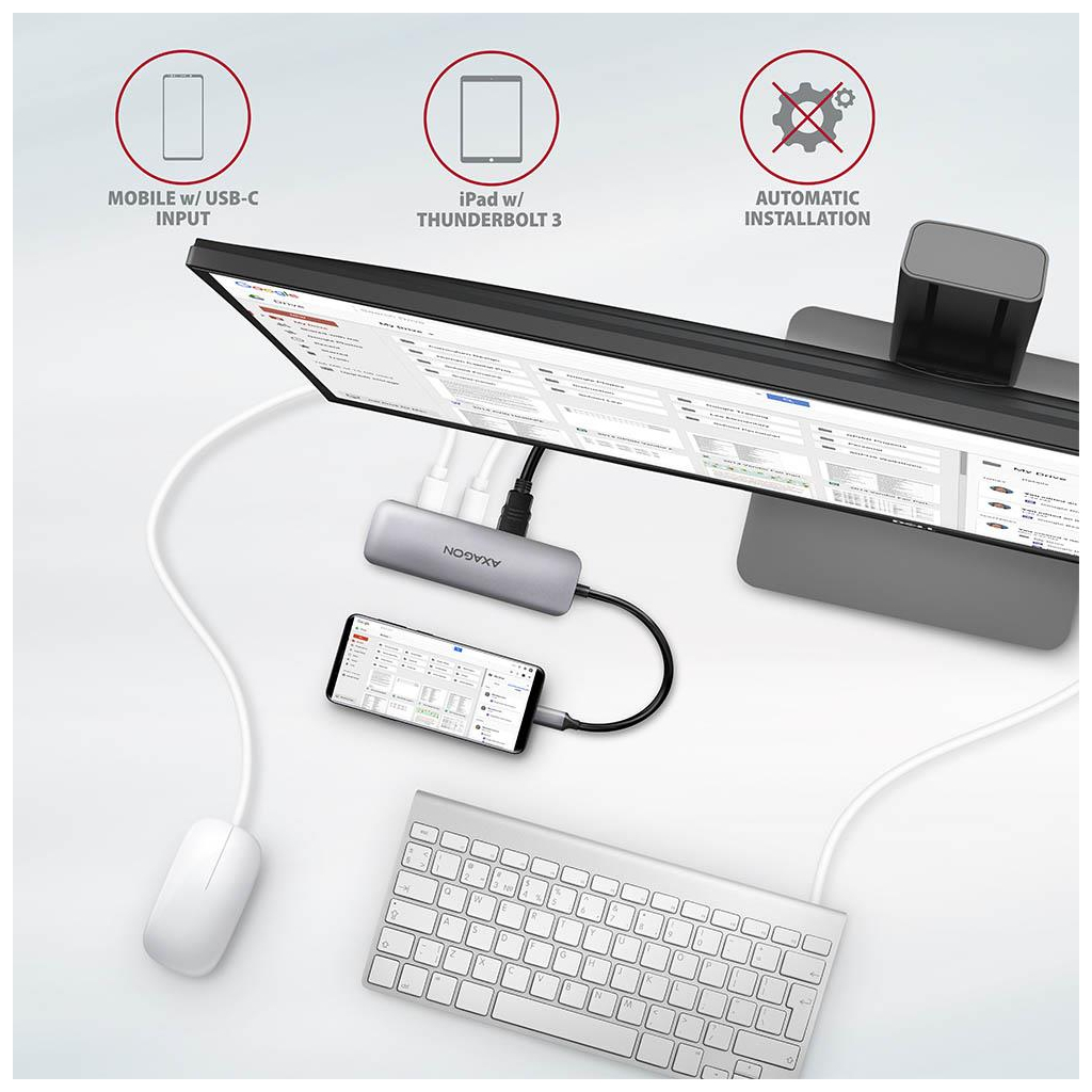 Концентратор AXAGON USB-C to 2xUSBA + HDMI + SD/microSD + USB-C PD 100W 0.2m grey (HMC-5) - зображення 6