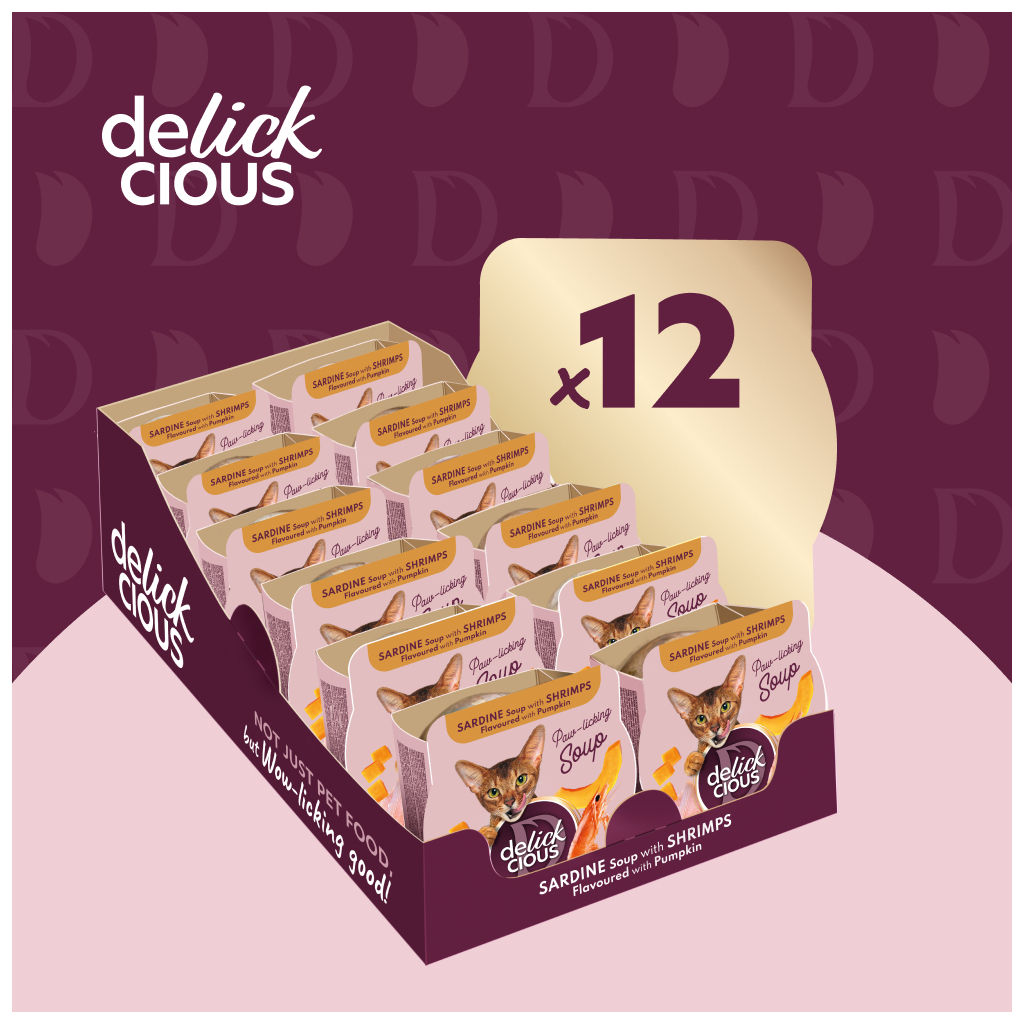 Вологий корм для кішок Delickcious Суп з сардини з креветками та додаванням гарбуза 80 г (4820269141568) - зображення 5