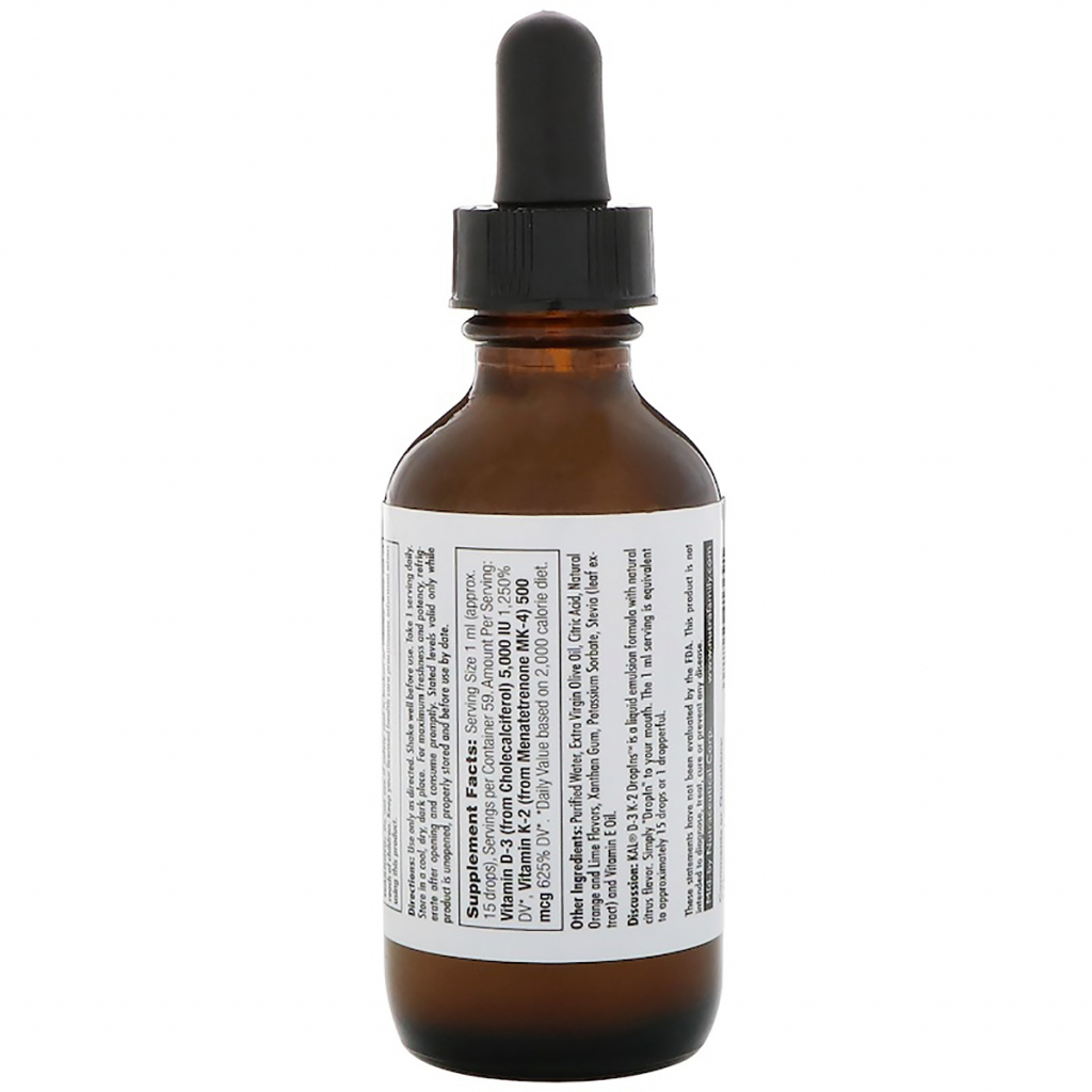 Вітамін KAL Вітамін D3 + K2, Vitamin D3 K2 Drop, цитрусовий смак, 59 мл. (CAL-41369) - зображення 2