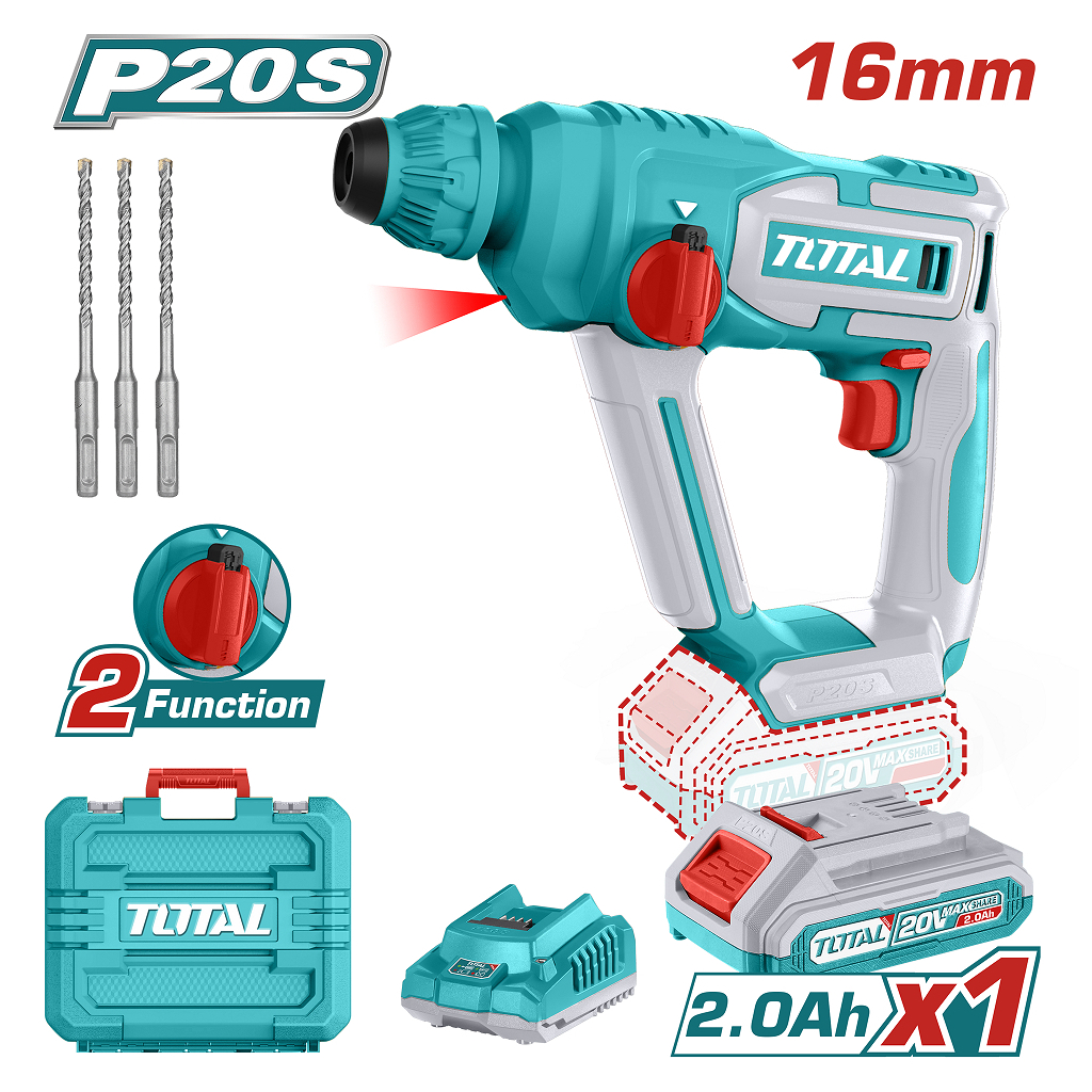 Перфоратор Total TRHLI201681 акумуляторний SDS-Plus, 20В, 2Ah, 850 об/хв, кейс (TRHLI201681) - зображення 3