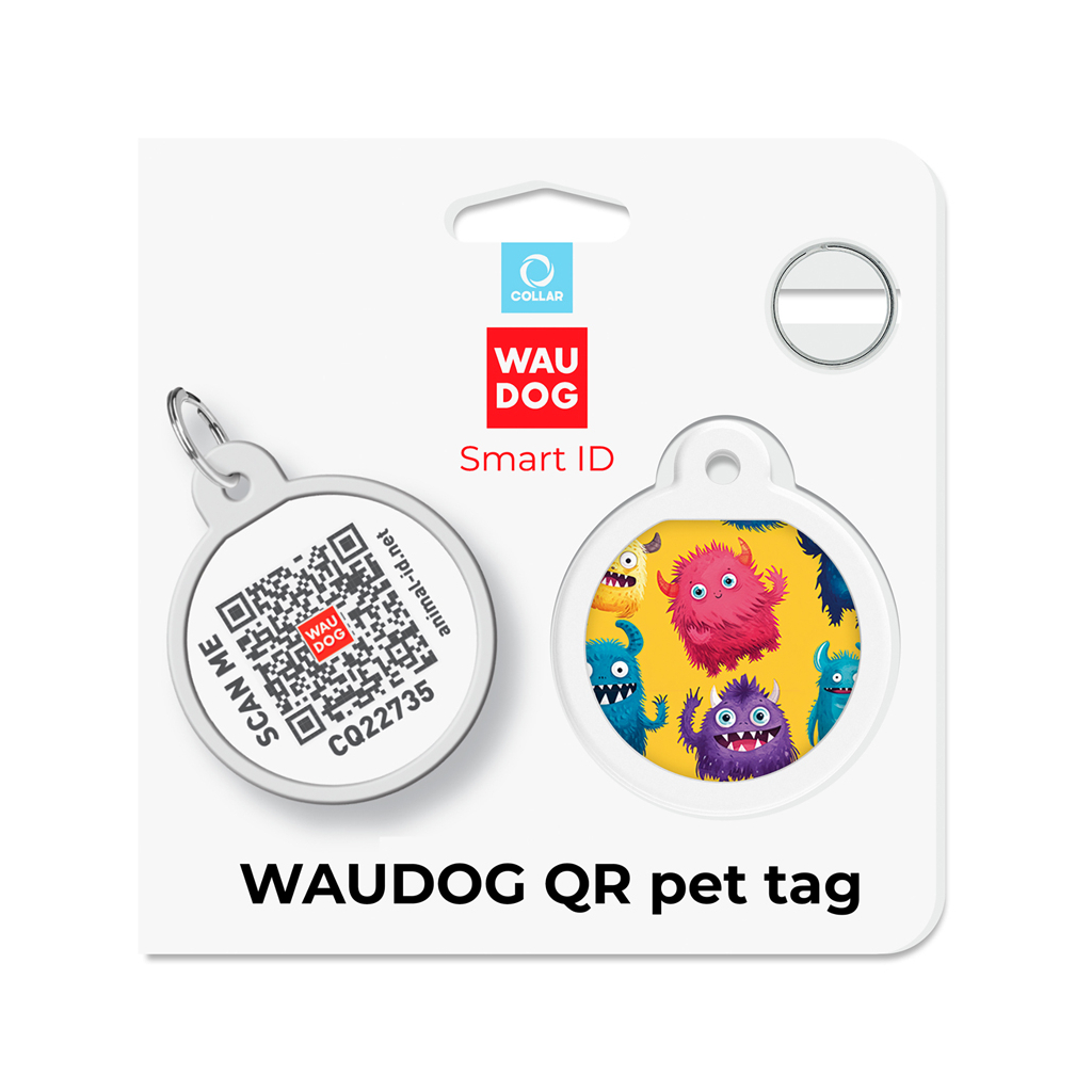 Адресник для тварин WAUDOG Smart ID з QR паспортом "Мохнаті монстри", коло 25 мм (225-4050) - зображення 5