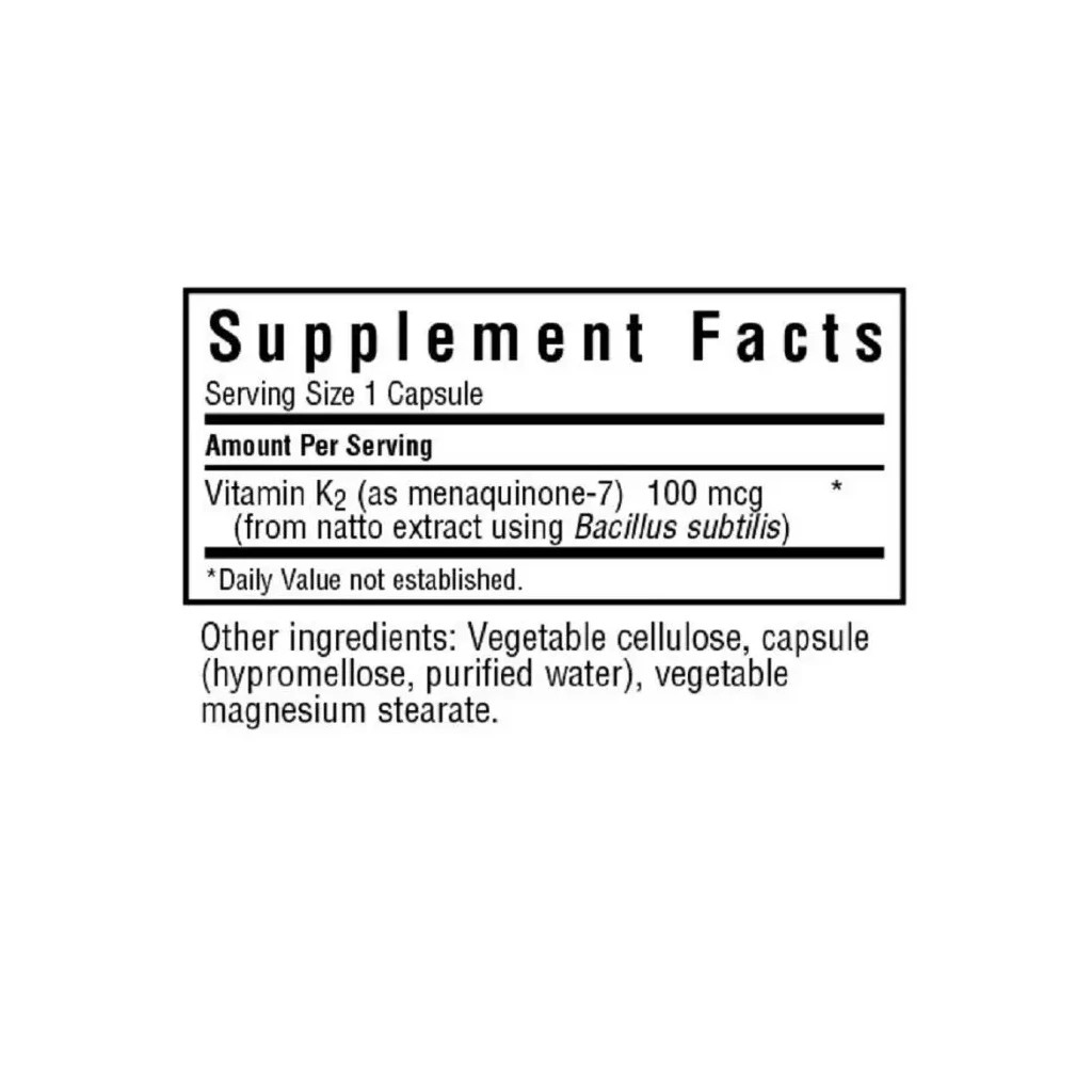 Вітамін Bluebonnet Nutrition Вітамін K2 100 мкг, Vitamin K2, 100 вегетаріанських капсул (BLB0653) - зображення 3