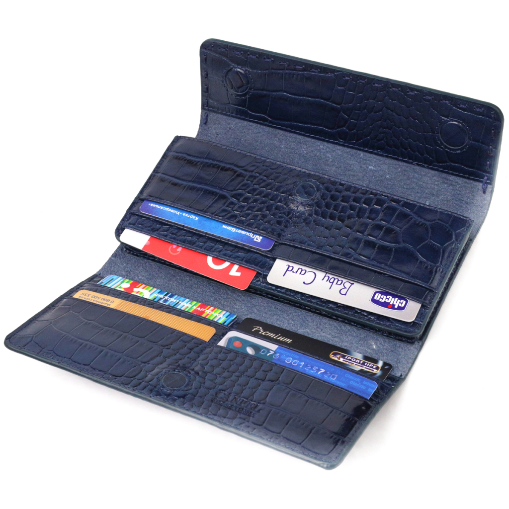 Гаманець Canpellini З натуральної шкіри з тисненням під крокодила Синій (21661) - зображення 6