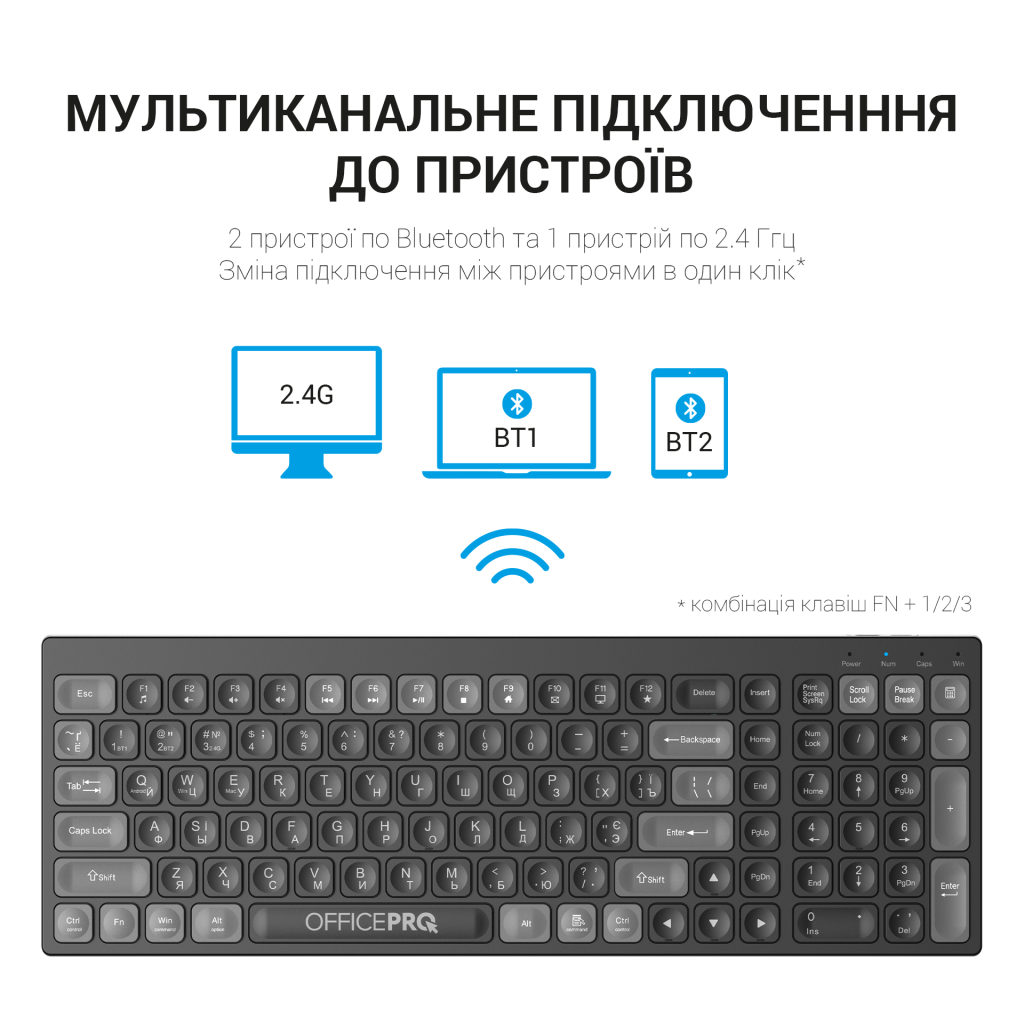Клавіатура OfficePro SK985B Wireless/Bluetooth Black - зображення 12
