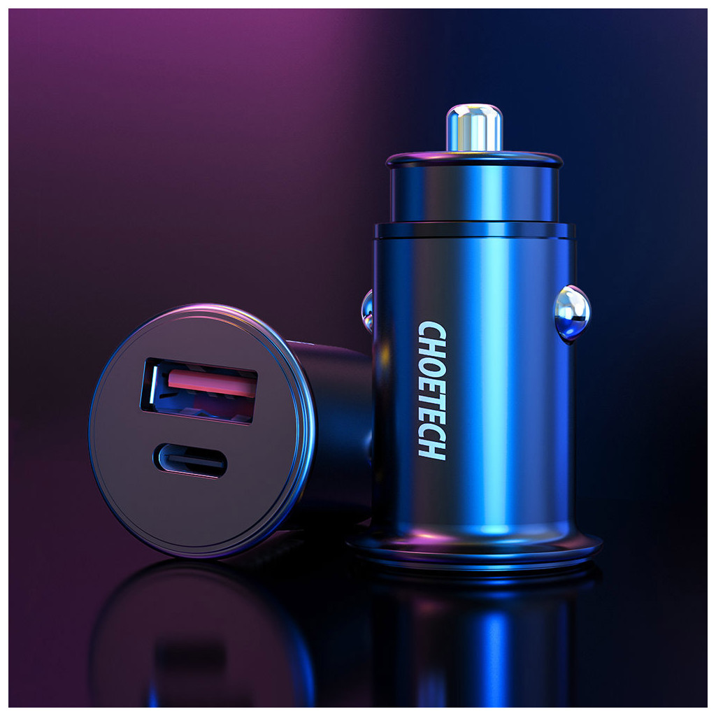 Зарядний пристрій Choetech Car USB-A/USB-C 30W QC3.0/PD (TC0006-V2-BK) - зображення 5