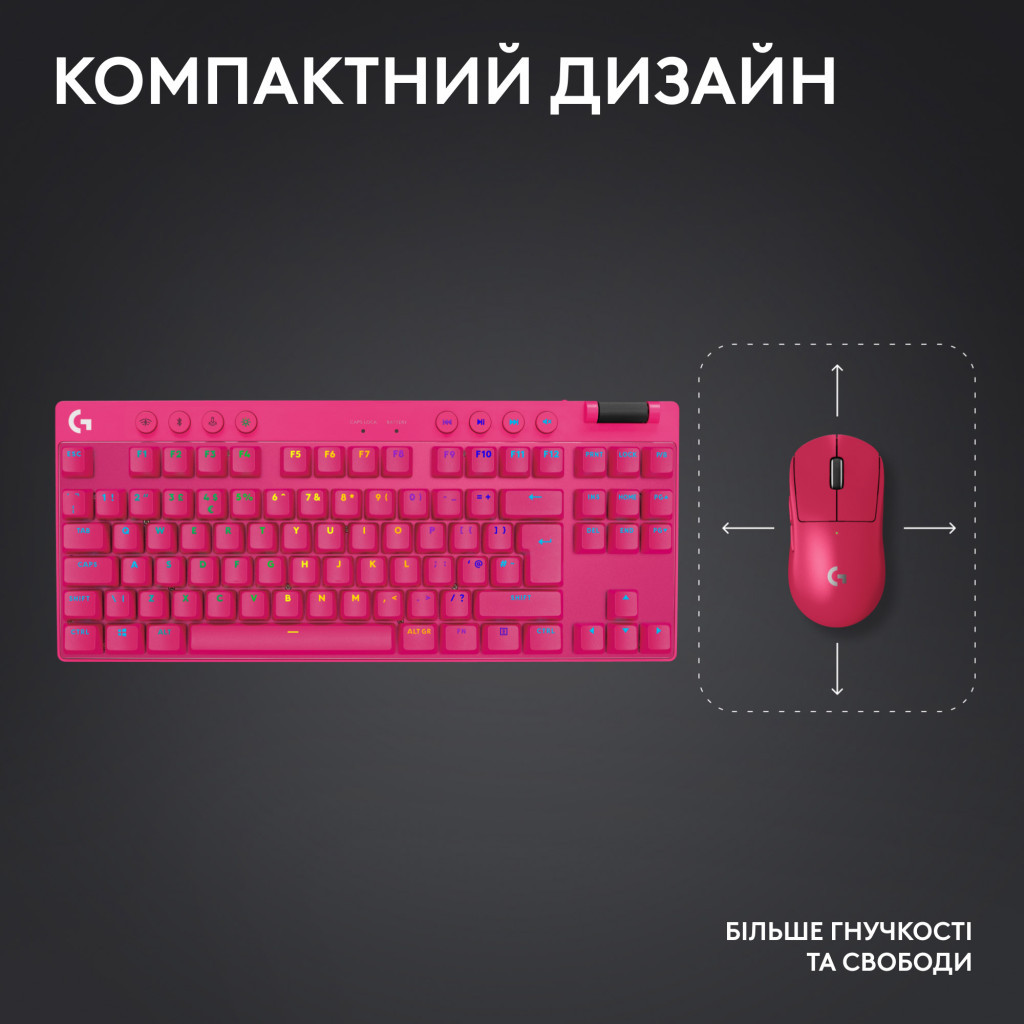 Клавіатура Logitech G PRO X TKL Lightspeed Tactile USB UA Magenta (920-012159) - зображення 8