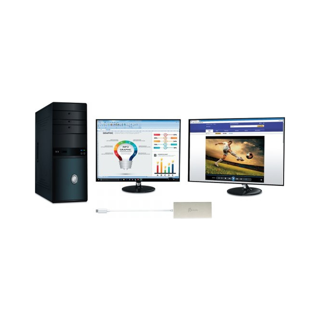 Порт-реплікатор J5create Dock-Station USB-C 6-in-1 (HDMI/PD/USB-A/USB-C/LAN) (JCD381-N) - зображення 6