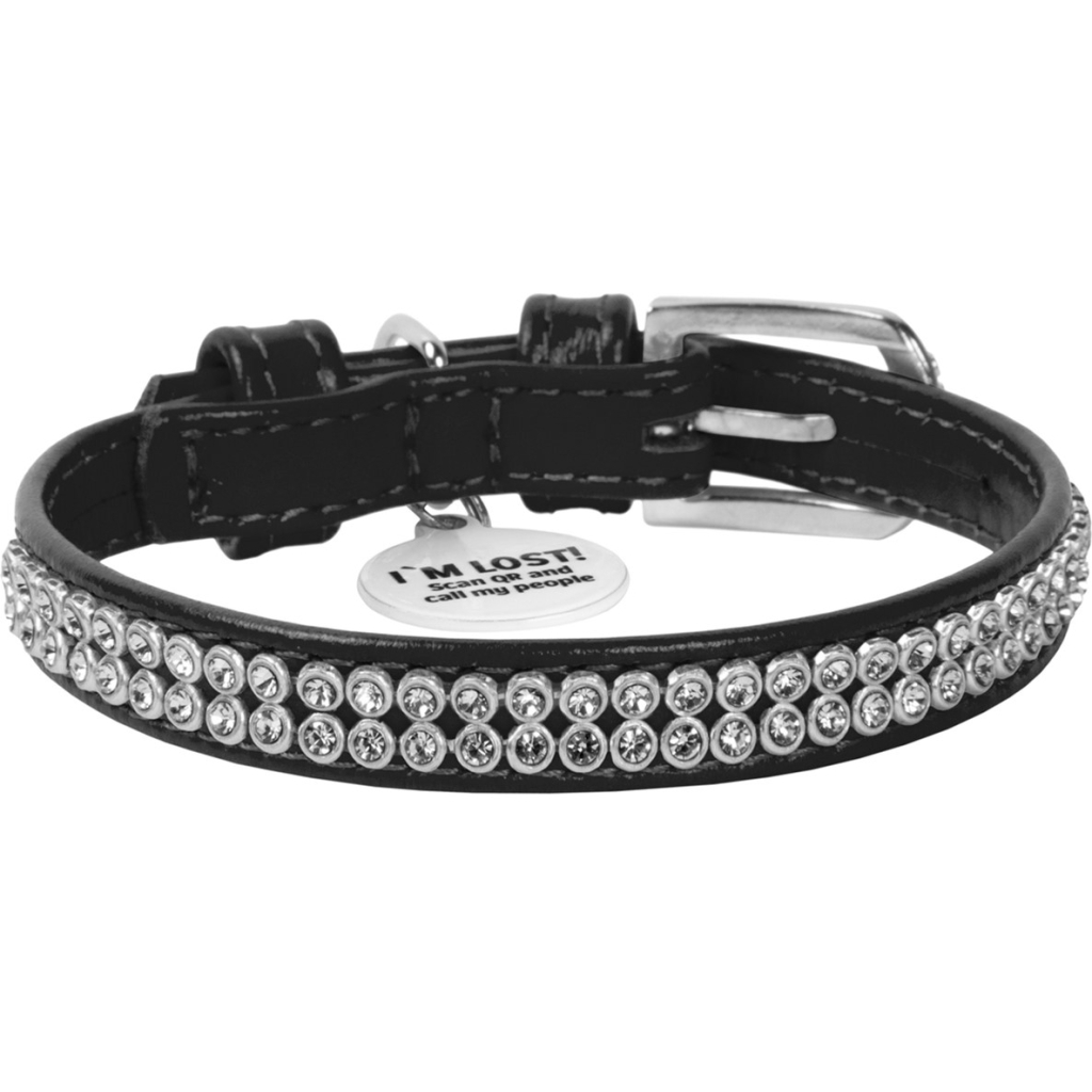 Нашийник для тварин WAUDOG Glamour з QR-паспортом "Стрази" XS Ш 9 мм Д 19-25 см чорний (33071) - зображення 2