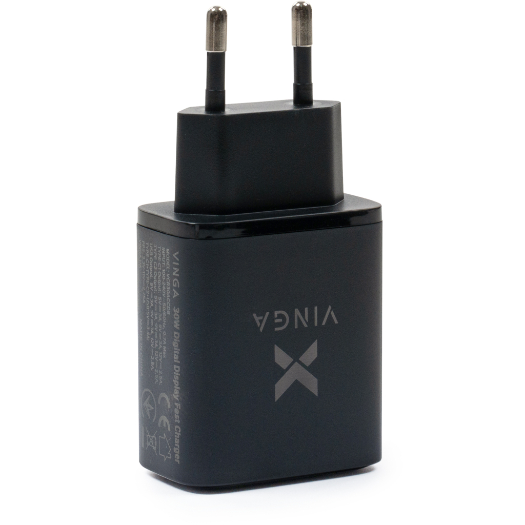 Зарядний пристрій Vinga 2xUSB-C PD30W + USB-A QC30W Display 30W Max (VCR30ACCDB) - зображення 4