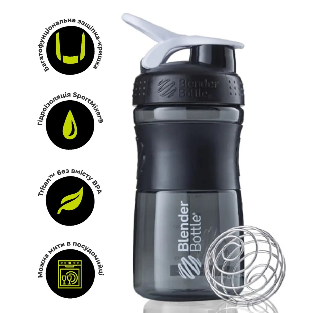 Шейкер спортивний BlenderBottle SportMixer 20oz/590ml Black/White (SM 20oz Black/White) - зображення 3