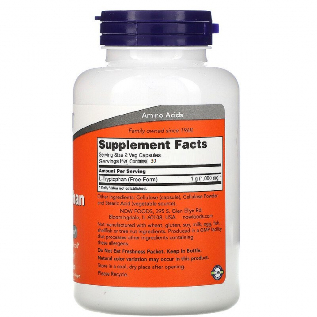 Амінокислота Now Foods L-Триптофан, 500 мг, 60 вегетаріанських капсул (NF0166) - зображення 2
