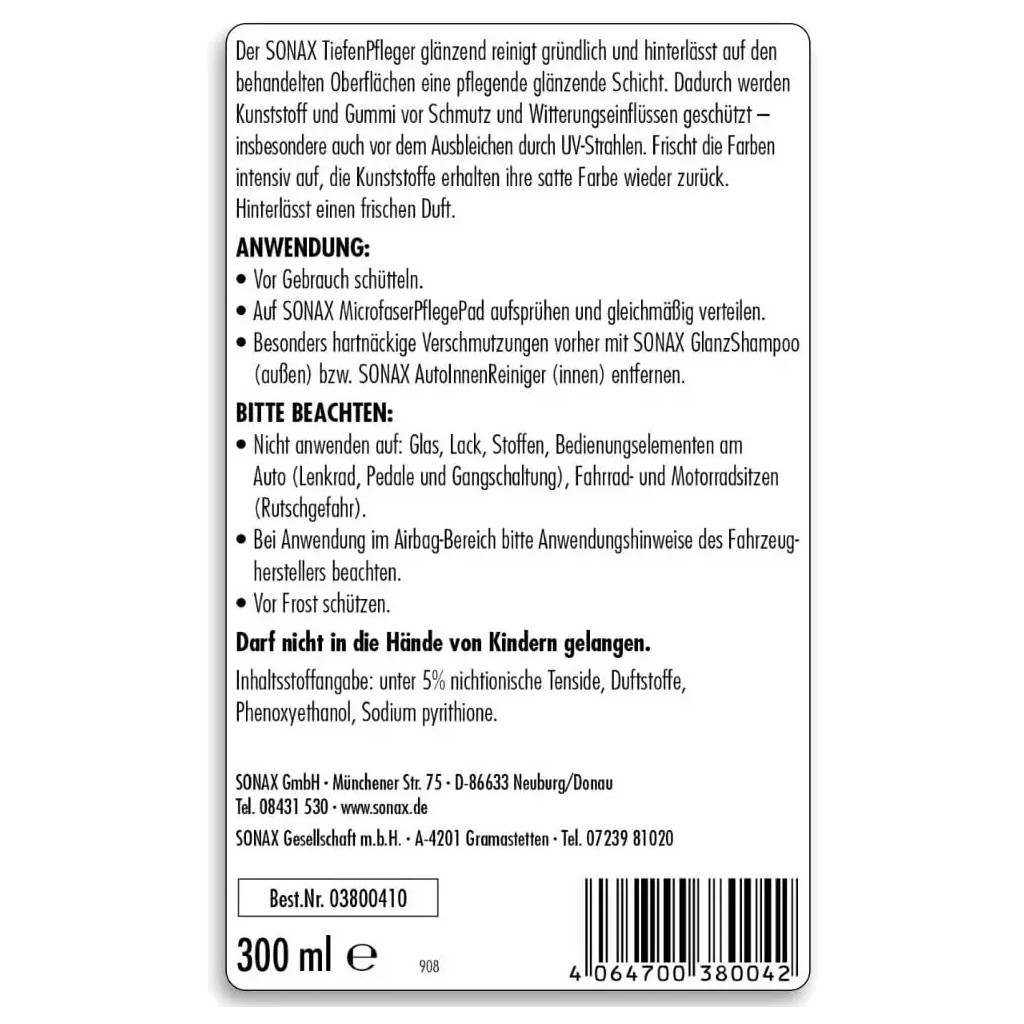Автомобільний очисник Sonax пластика та гуми глянцевий TiefenPfleger Glanzend (380041) - зображення 2