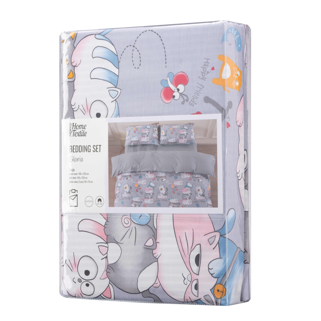 Постільна білизна Ardesto Gloria сатин веселі котики, смужка полуториний євро 160х220 (ART1622FC) - зображення 1