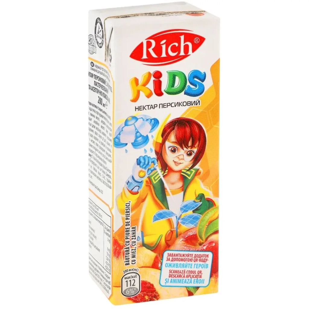 Сік дитячий Rich Kids Персиковий нектар з м'якоттю 200 мл (4820039353689) - изображение 1
