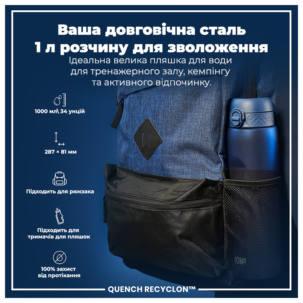 Пляшка для води ION8 OneTouch 1000 мл BPA Free, Navy (I8RF1000NAV) - зображення 5