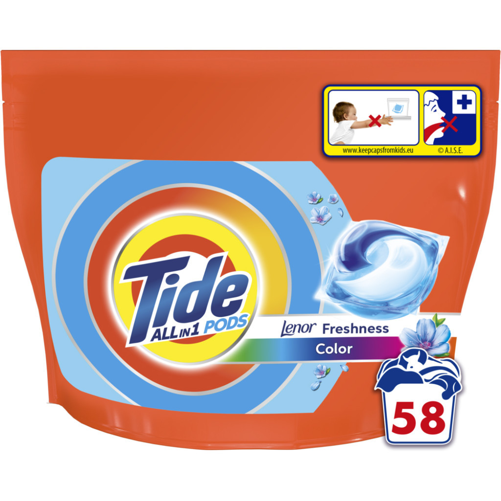 Капсули для прання Tide Все-в-1 Touch of Lenor Fresh Color 58 шт. (8001841640204) - зображення 1