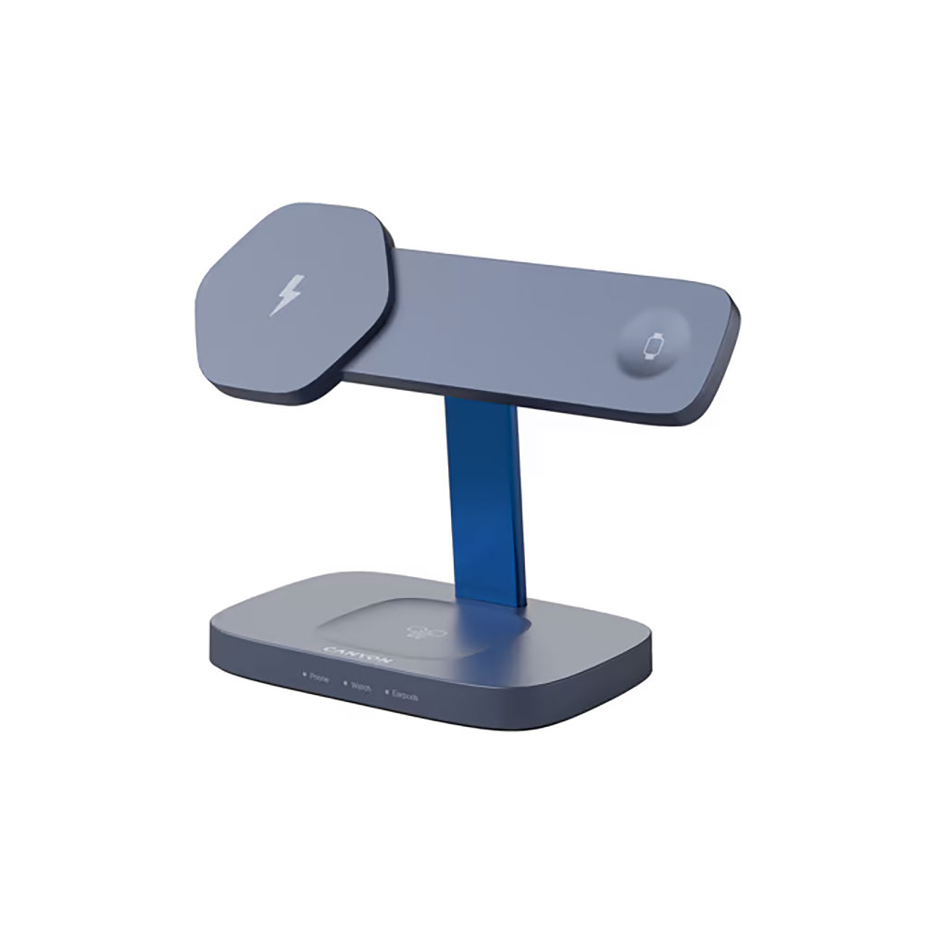 Зарядний пристрій Canyon wireless charger HEXAGON WCS-310 3in1 DarkGrey/Blue (CNS-WCS310DGBL) - зображення 2