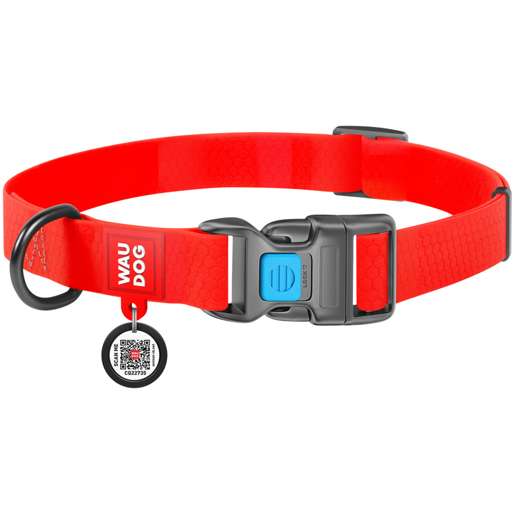 Нашийник для тварин WAUDOG Waterproof з QR паспортом Ш 25 мм Д 34-49 см червоний (27723) - зображення 1