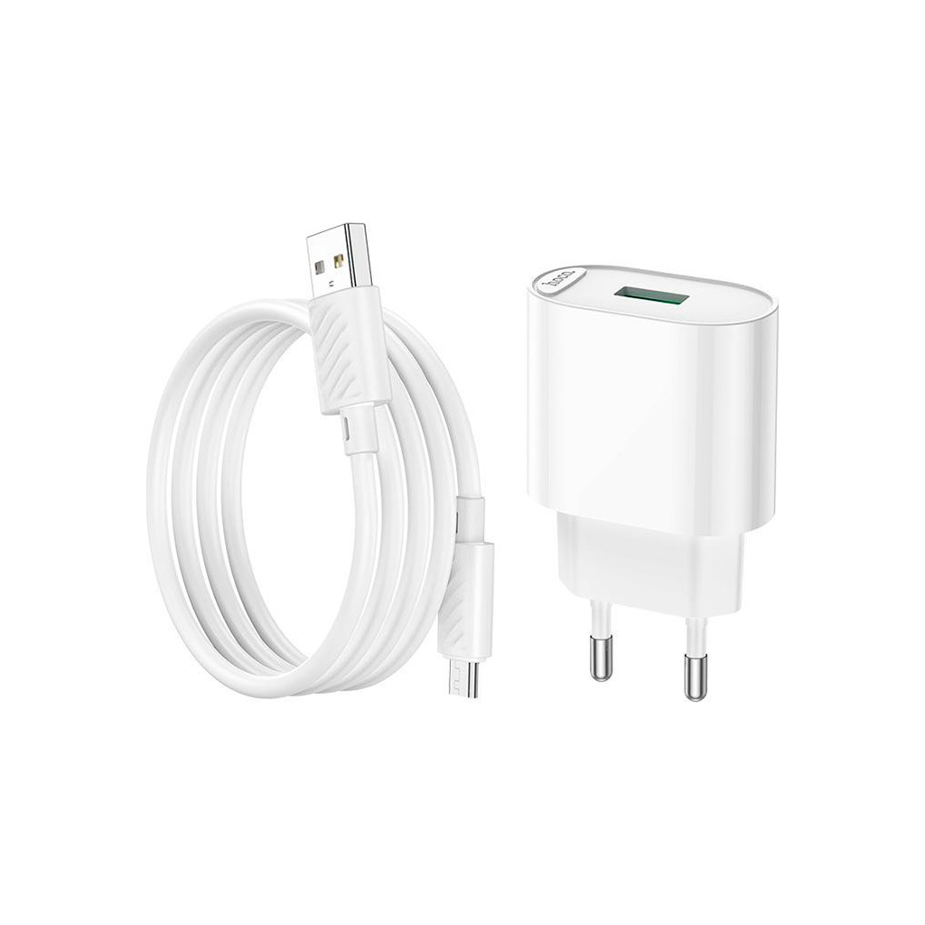 Зарядний пристрій HOCO C109A Fighter USB QC3.0 + cable Micro 5P White (6931474784827) - зображення 3
