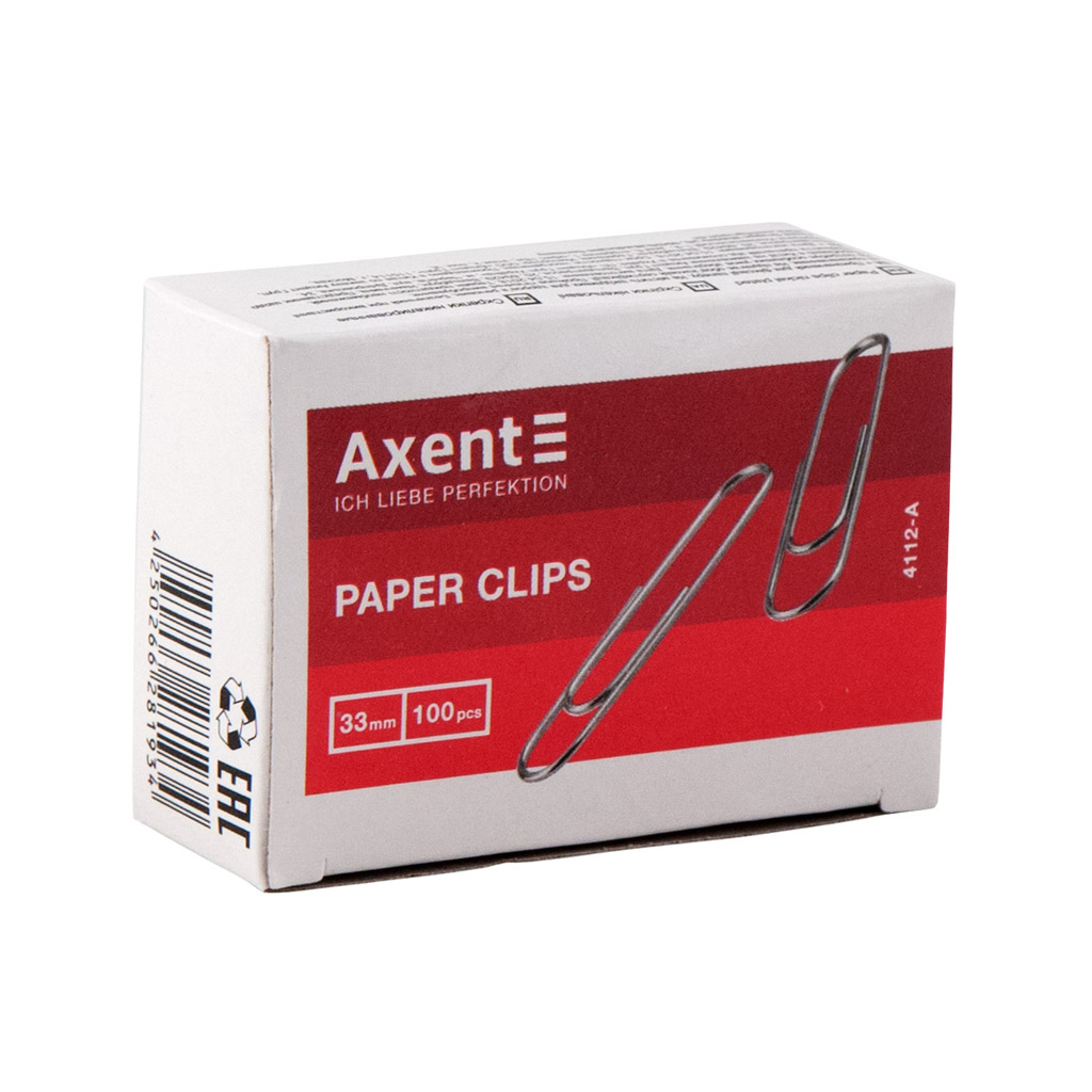 Скріпки канцелярські Axent нікельовані 33мм 100шт (картонна упаковка) (4112-A) - изображение 2