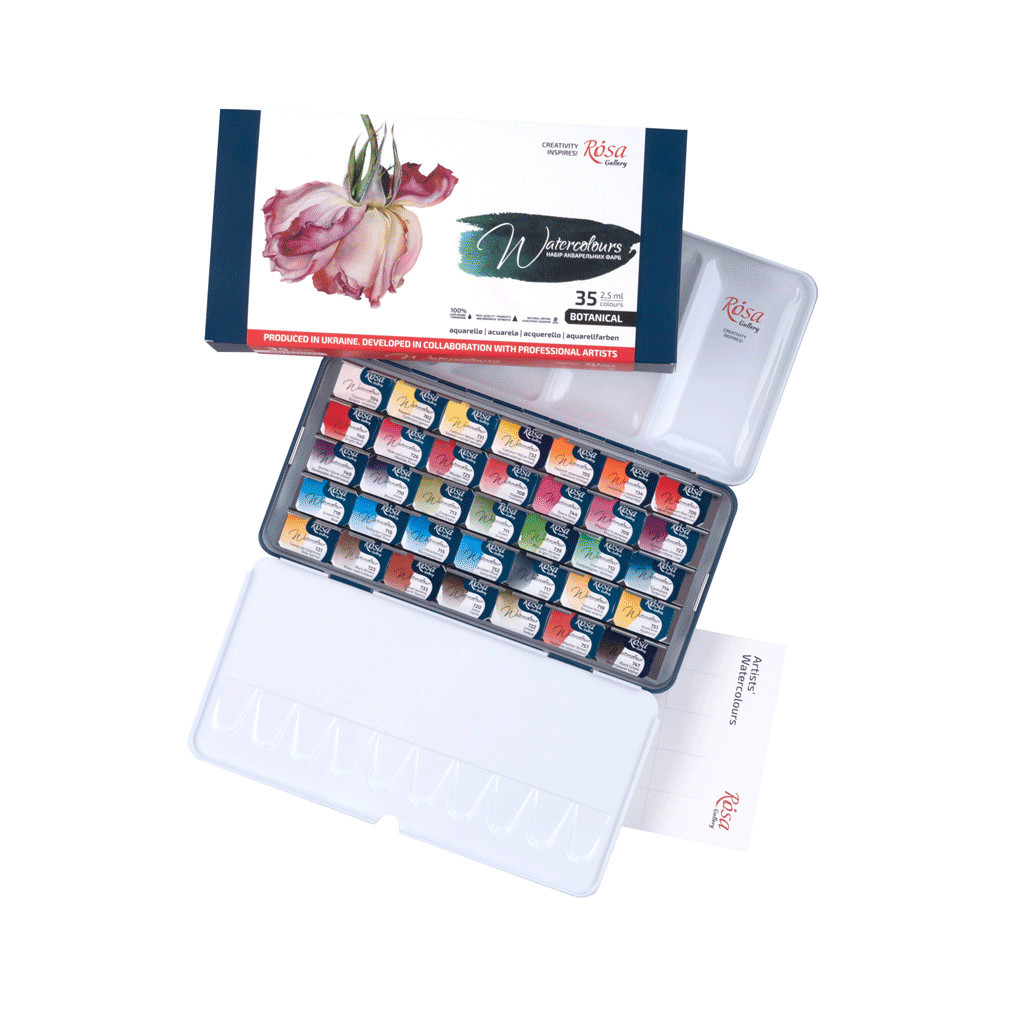 Акварельні фарби Rosa Gallery Bontanical, 35 кольорів 2,5мл, кювета, Індіго (4823098540724) - изображение 4
